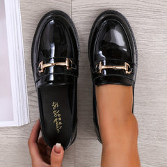 Women's Buckle Decor Loafers Slip On Shoes