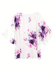 Floral Print Half Sleeve Open Front Cardigan