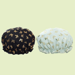 Butterfly Print Double Layer Shower Cap - Waterproof for Home & Travel