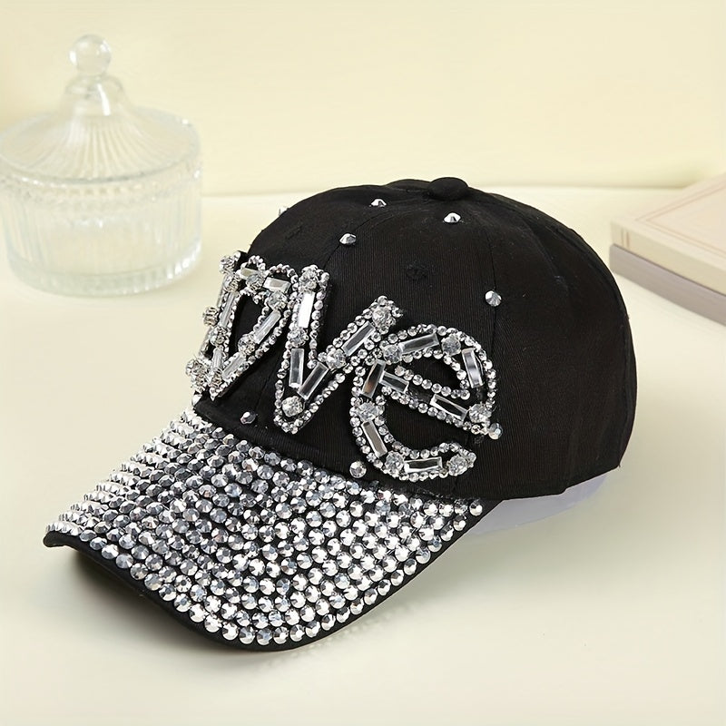 LOVE Rhinestone Decor Baseball Cap Sun Hats Adjustable Golf Dad Hats For Women