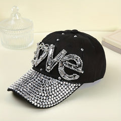 LOVE Rhinestone Decor Baseball Cap Sun Hats Adjustable Golf Dad Hats For Women