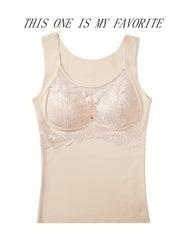 Lace Thermal Tank Top Crew Neck Sleeveless Women's Lingerie