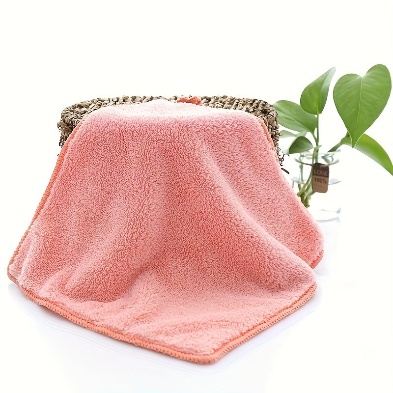 1pc Coral Fleece Washcloth Solid Cleaning Cloth Plain Rag Soft Absorbent Towel
