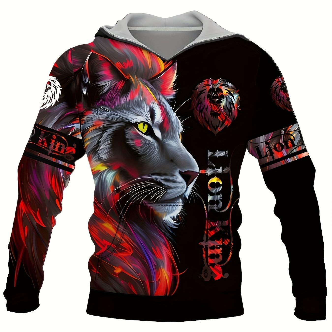 Lion 3D Print Men's Hoodie Kangaroo Pocket Graphic Pullover for Autumn Winter