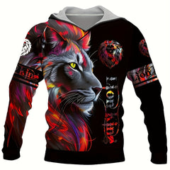 Lion 3D Print Men's Hoodie Kangaroo Pocket Graphic Pullover for Autumn Winter