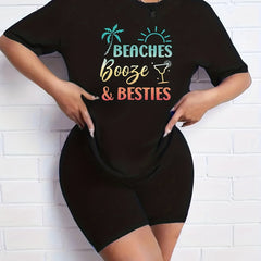 2pcs Summer Casual Sports Sets T-shirts & Shorts Women's Activew