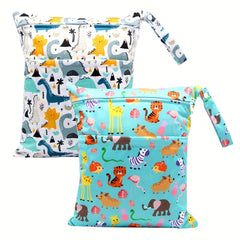 Cartoon Wet & Dry Bag Waterproof Reusable 2 Zippered Pockets & Handle