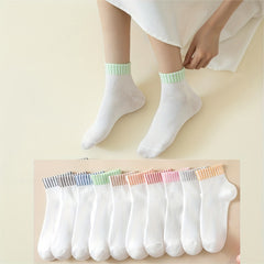 10 Pairs Striped Colorblock Socks Women's Stockings