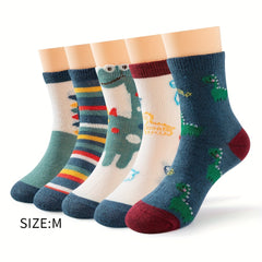 5 Pairs Kids Dinosaur Pattern Sports Socks for Spring and Autumn
