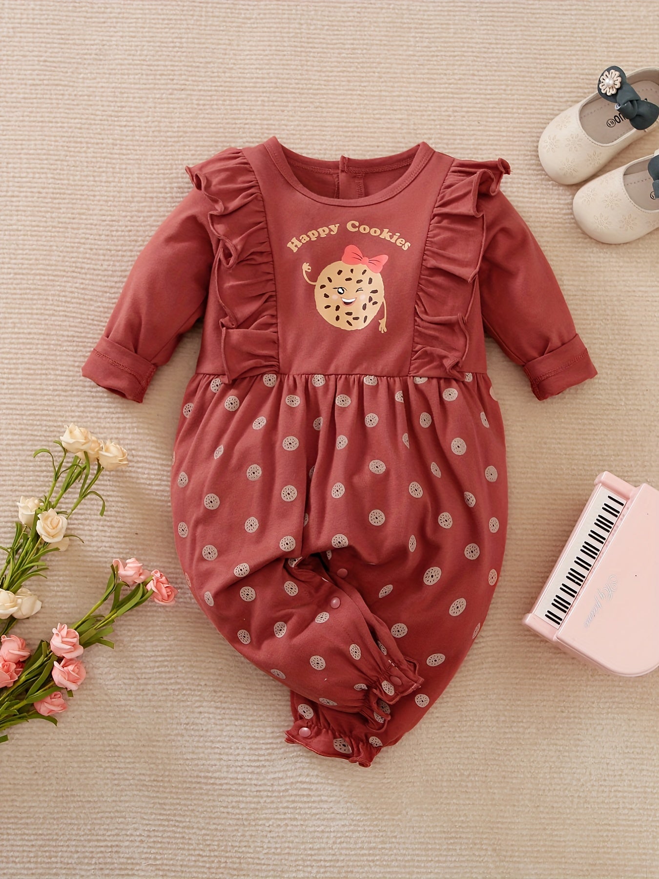 Happy Cookie Graphic Flying Sleeve Romper
