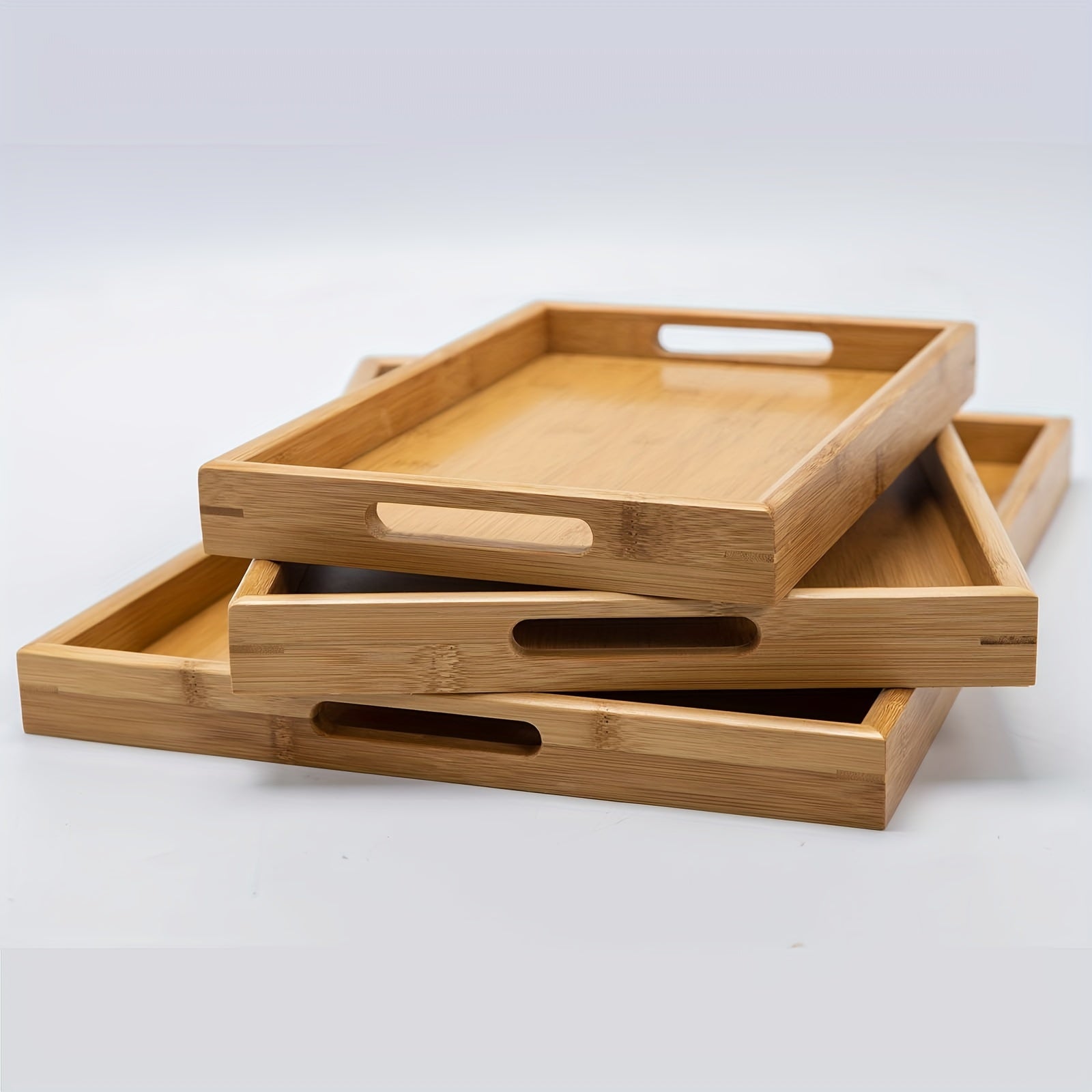 Bamboo Serving Tray With Handles Wooden Fruit Storage Trays