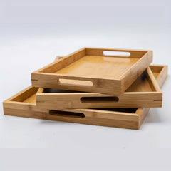 Bamboo Serving Tray With Handles Wooden Fruit Storage Trays