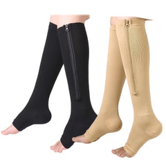 2pcs 15-20 MmHg Open Toe Compression Stockings Zipper Running Pregnancy