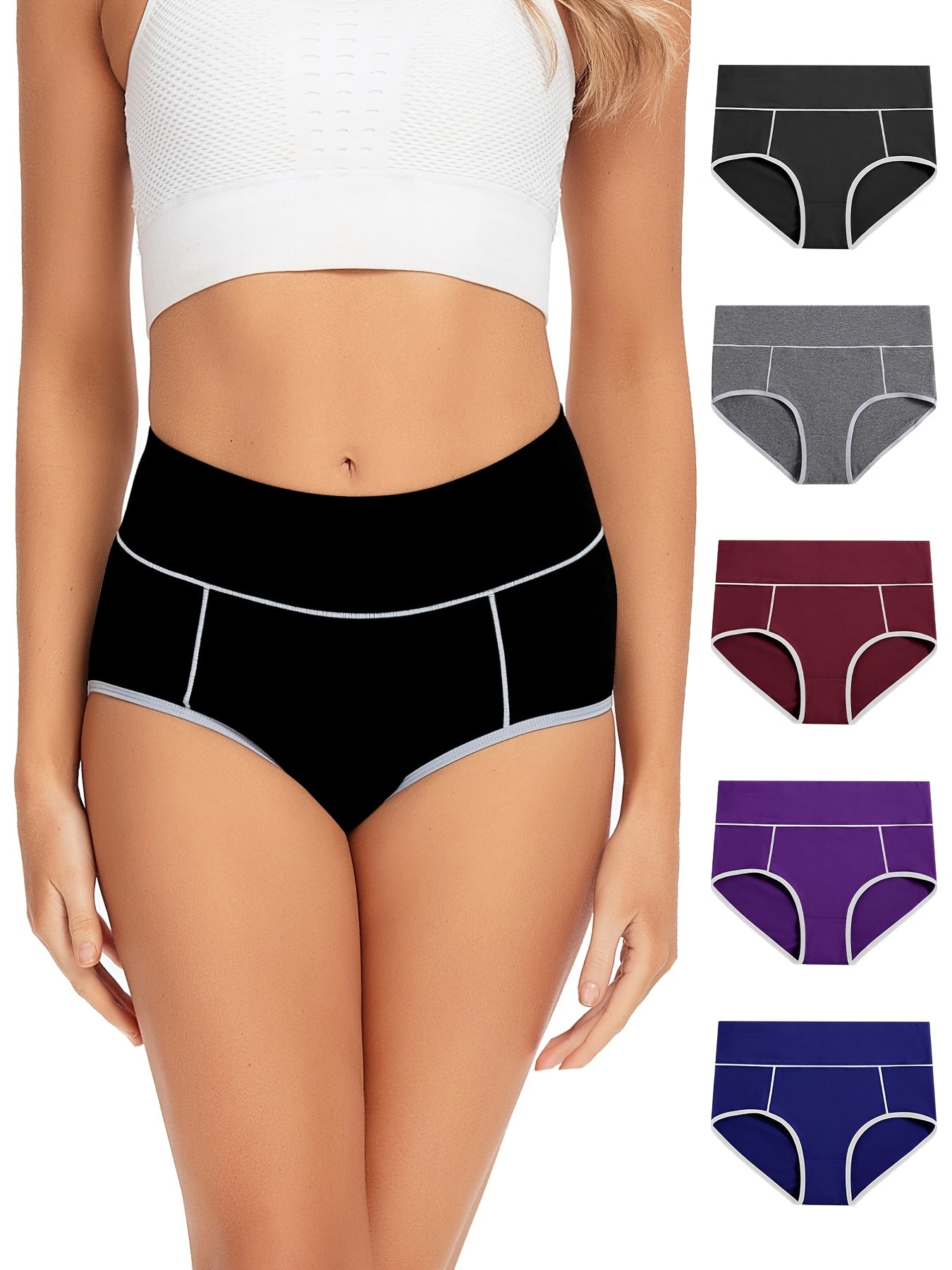5 Pack Plus Size Sporty Panties Set High Waisted Soft