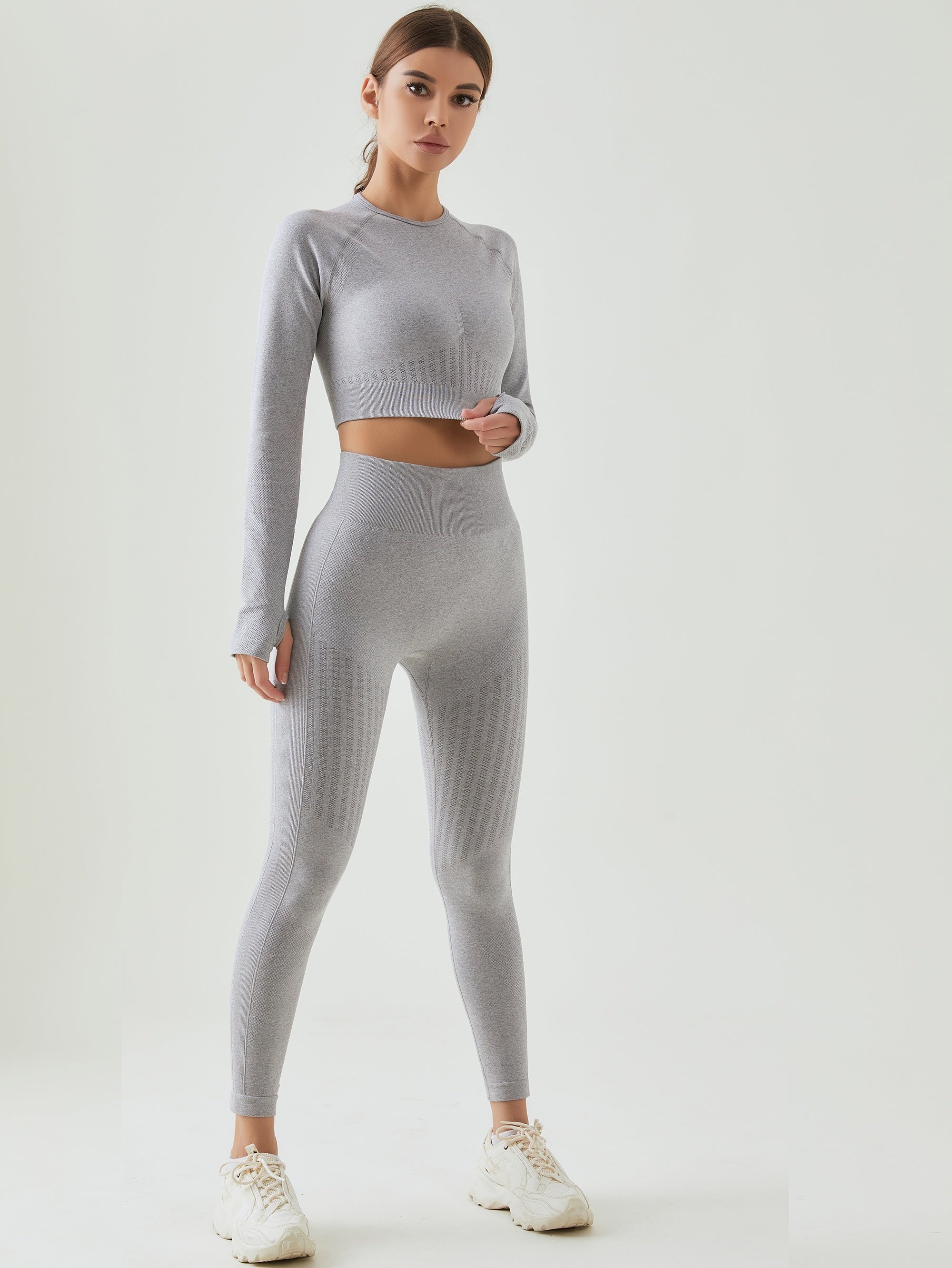 2pcs Yoga Set: Long Sleeve Top & High Waist Leggings, Women's Activewear