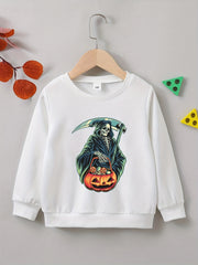Halloween Party Skeleton Sweatshirt Boys Casual Crew Neck Tops Kids Clothing