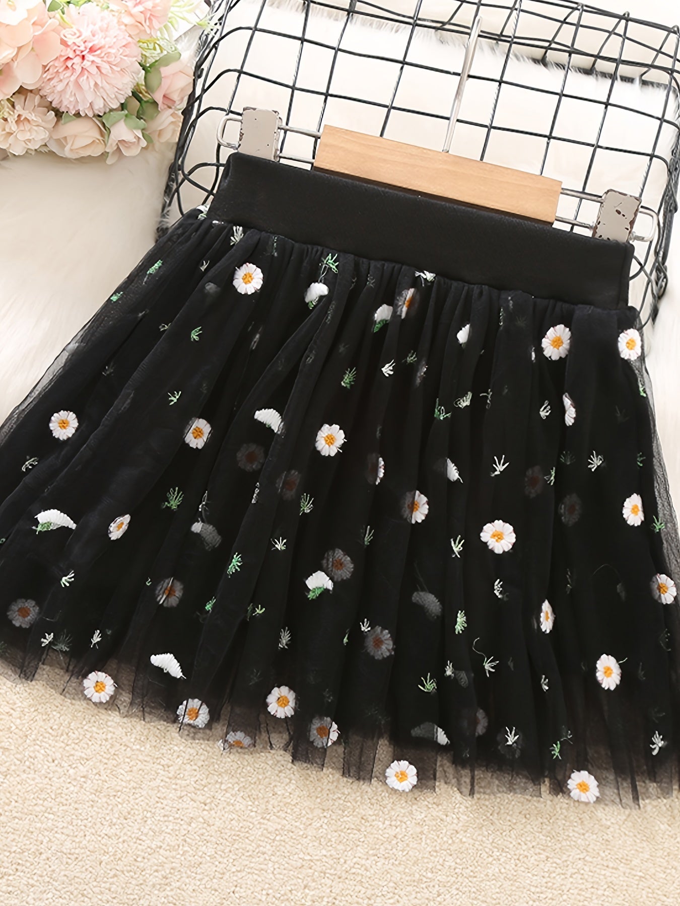 Toddler Girls Flower Embroidery Tutu Skirt Summer Party Dance Training Ballet