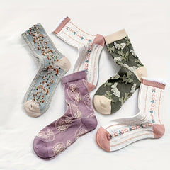 5 Pairs Women's Floral Print Socks Stockings