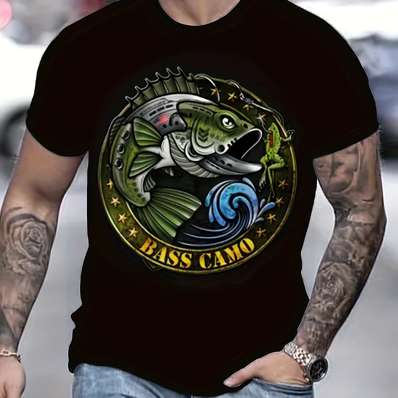 Fish Pattern Print Men's Short Sleeve T-shirt Graphic Tee