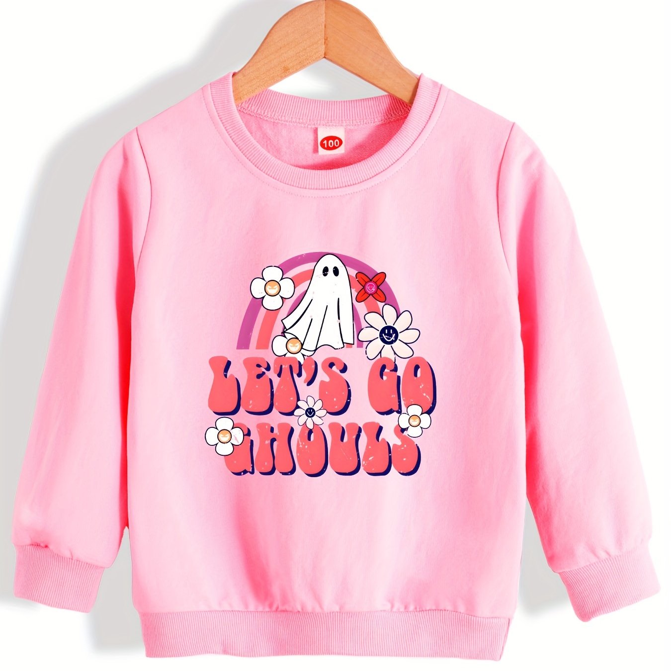Girls' Floral Ghost Pattern Sweatshirt - Halloween Party Top