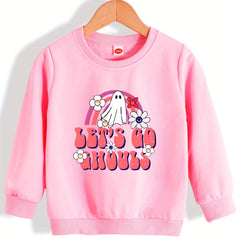 Girls' Floral Ghost Pattern Sweatshirt - Halloween Party Top