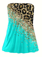 Women's Plus Graffiti Print Strapless Peplum Tube Top