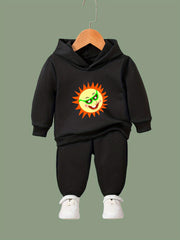 Kid's Cartoon Sun Print Outfit Hoodie & Pants Set Girl's Sporty Clothes