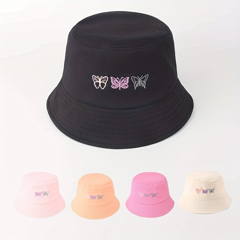 Butterfly Embroidery Bucket Hat Casual Sunscreen Cotton Fisherman Cap