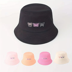 Butterfly Embroidery Bucket Hat Casual Sunscreen Cotton Fisherman Cap
