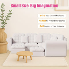 Dollhouse Sofa Set with Ottomans 5 Seat Corner Couch Modern Toy Furniture