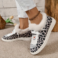 Women's Snow Boots Plush Warm Flat Shoes Snowman & Leopard Patterns