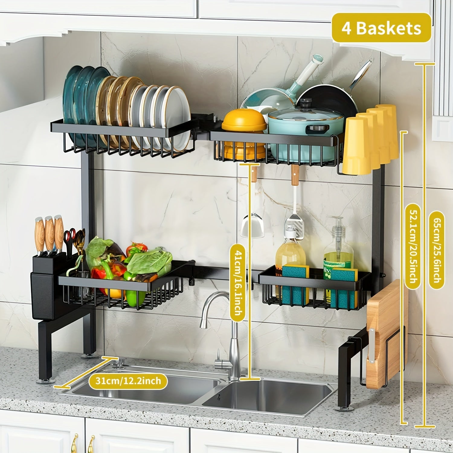Adjustable Over Sink Dish Drying Rack Kitchen Drainer