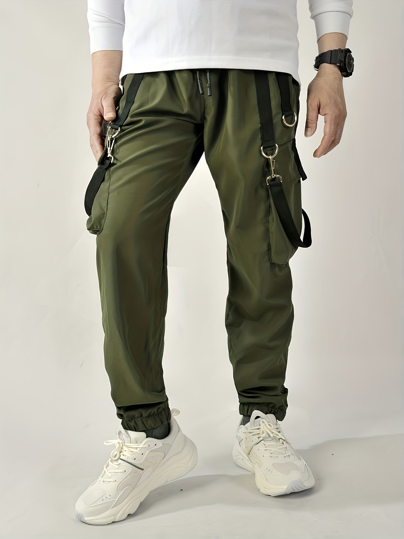 Men's Army Green Cargo Pants with Multiple Pockets