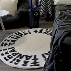 Modern Round Area Rug Ultra Durable Rugs Letter Print Non Slip Floor Mat