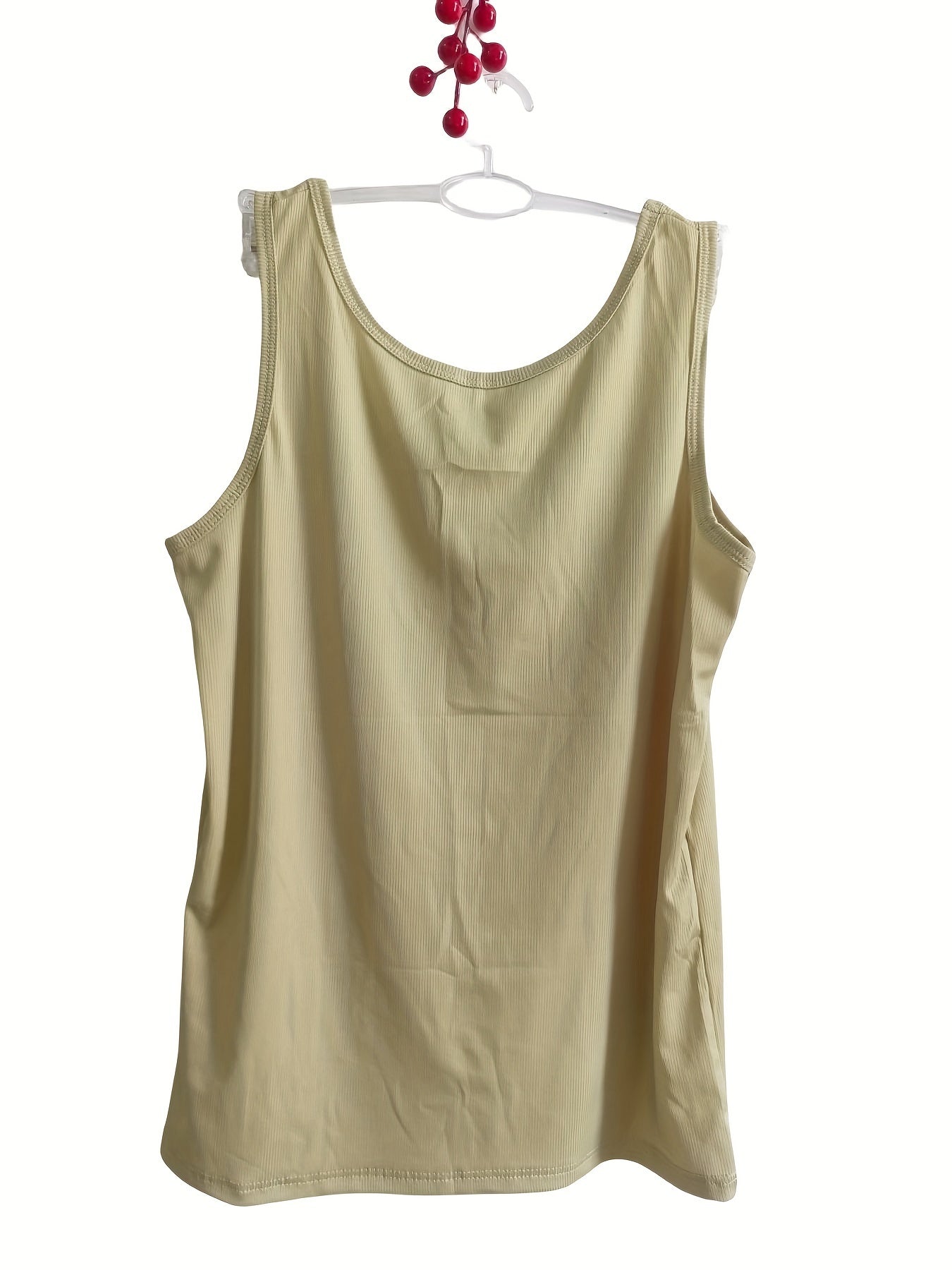 Solid Tank Top for Women Round Neck High Stretch Casual Loungewear