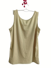 Solid Tank Top for Women Round Neck High Stretch Casual Loungewear