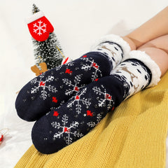 6 Pairs Christmas Print Socks Plush Lined Stockings & Hosiery