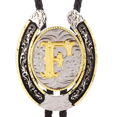 Western Cowboy Zinc Alloy BOLO Tie Natural Letter F Tie