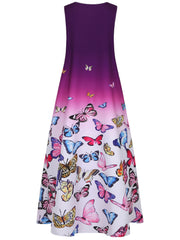 Butterfly Ombre Print Notched Neck Tank Maxi Dress