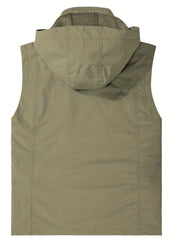 Men's Zipper Pockets Cargo Vest with Hood
