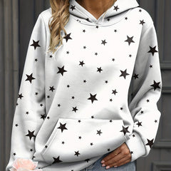 Stars Print Kangaroo Pocket Hoodie Casual Sweatshirt