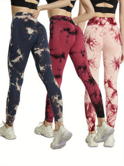 3pcs Tie Dye Yoga Pants High Stretch Running Workout Fitness Sports Leggings Wom