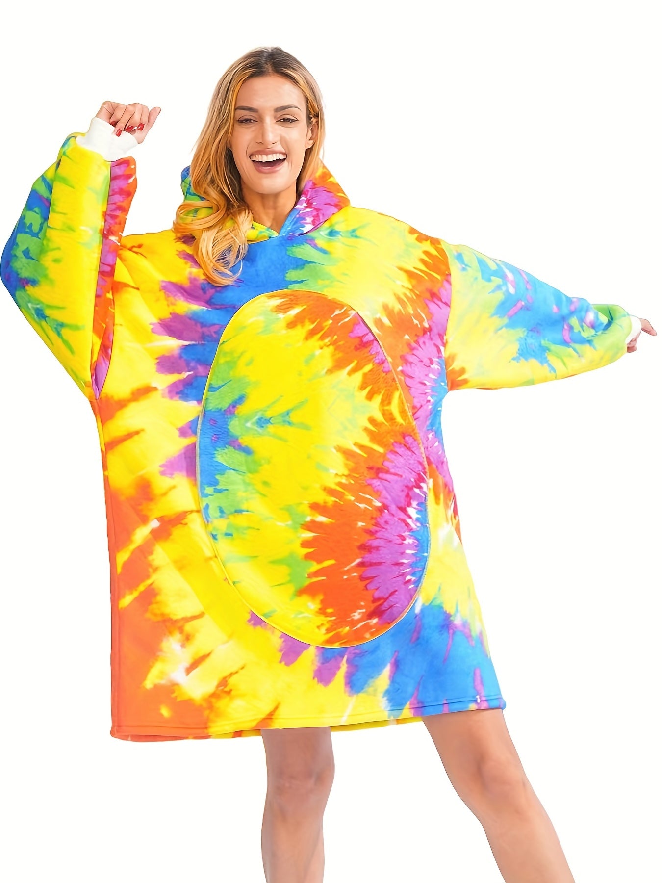 Women's Plus Spiral Tie Dye Oversized Hooded Fleece TV Blanket