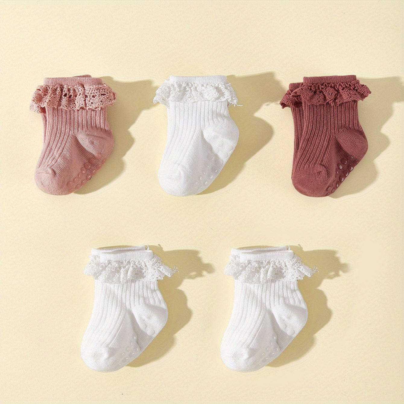 5 Pairs Baby Girls Lace Ruffled Socks Anti-Skid Floor Socks