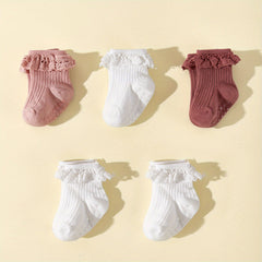 5 Pairs Baby Girls Lace Ruffled Socks Anti-Skid Floor Socks