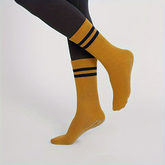 Mid Calf Yoga Socks Sweat Absorption Anti-Skid Sports Pilates Ballet Barre