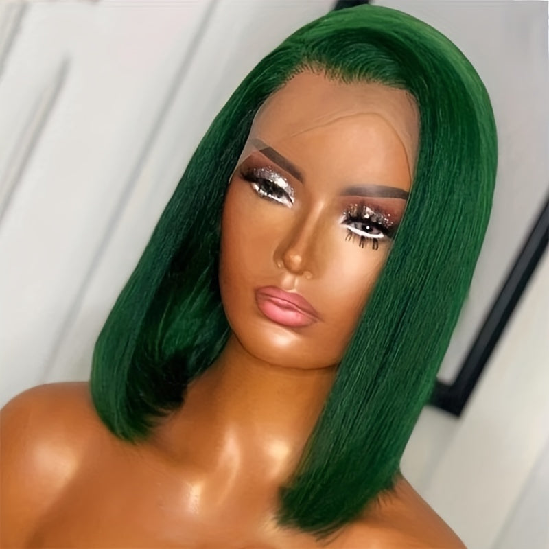 Green Short Bob Wig 13x4 Lace Front Human Hair Transparent Lace Brazilian Women