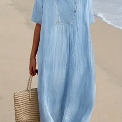 Versatile V Neck Maxi Dress Short Sleeve