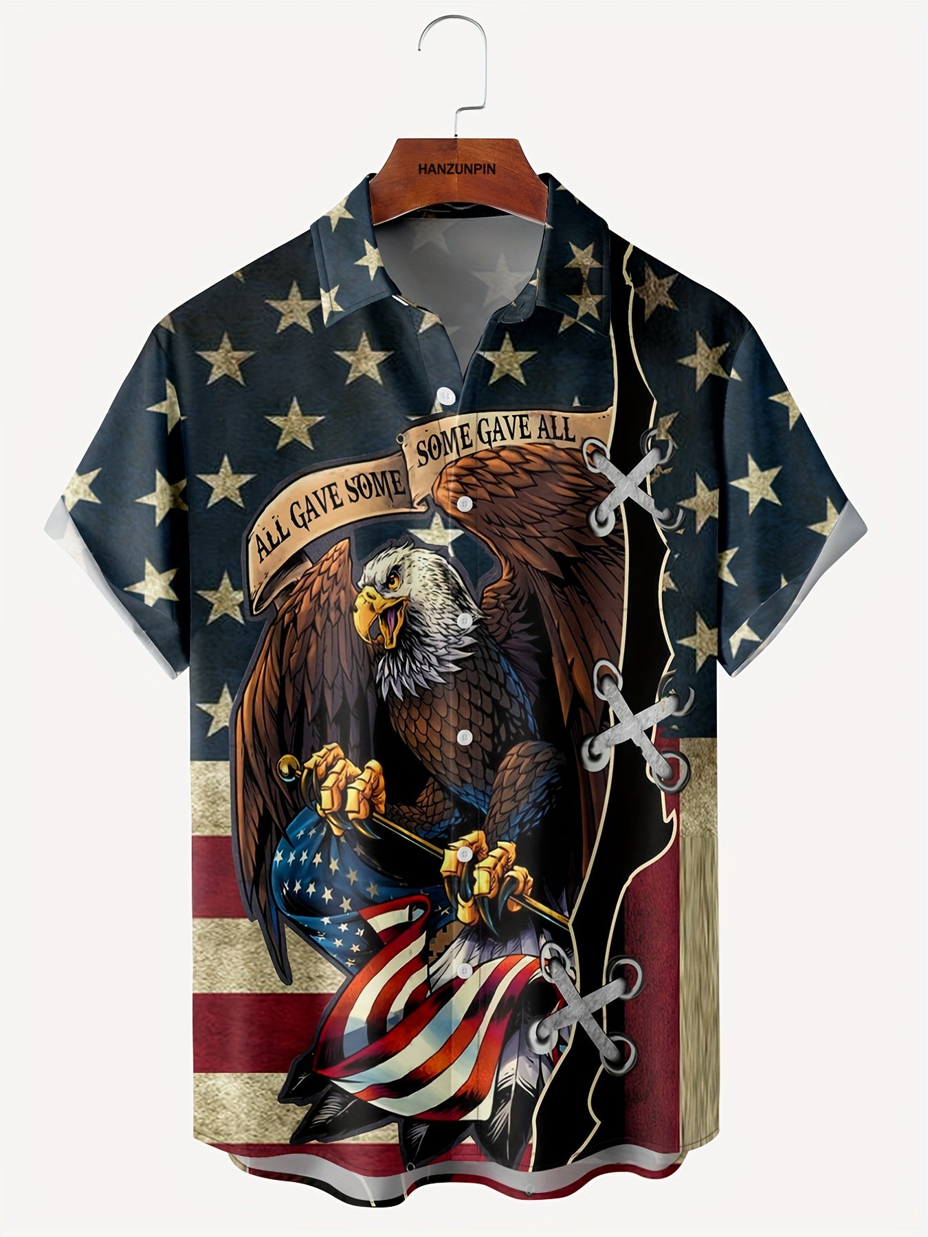 American Flag & Eagle Print Button Up Shirt
