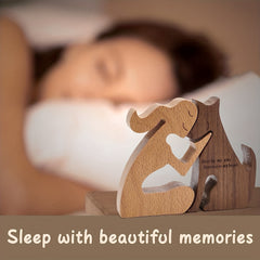 Wooden Carving Dog Sitting Woman&Dog Decoration, Dog Memorial for Office&Home